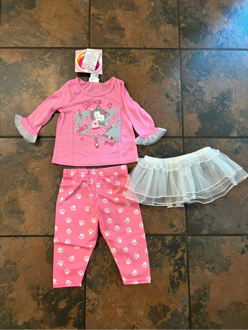 🐝Youngland Pink Dance Pajama Set with White Tutu